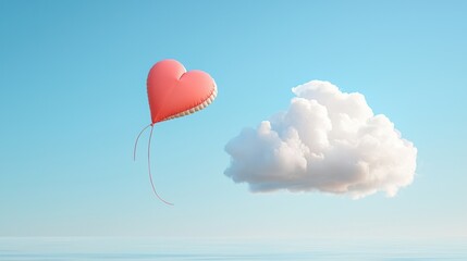 Fototapeta premium Heart-Shaped Balloon Floating in a Blue Sky with Soft White Clouds