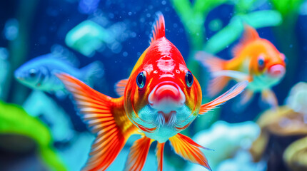 Beautiful goldfish swimming in nature