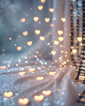 Fototapeta Silver abstract pastel background heart shaped glowing bokeh dreamy soft light for valentine wedding greeting card or celebration theme use aesthetic romantic wallpaper background photo