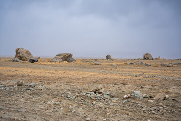 Ancient megalith near Kosh-Agach Altai Russia. Historic stone monument in remote Siberian mountain landscape. Place of power
