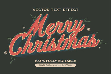 Merry Christmas vector text effect with red dotted letters and a green shadow on a dark green background