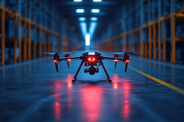 Red light drone taking off ground.