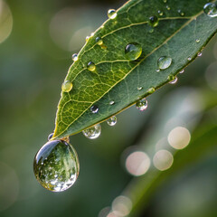 Ran water drops on leaf AI generated 