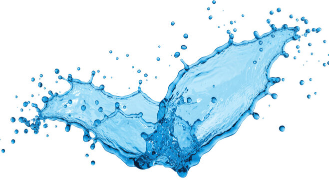 Dynamic Blue Water Splash: An Abstract Arc of Liquid in Motion, Isolated on a White Background, water, splash, liquid, blue, abstract, motion, isolated, background
