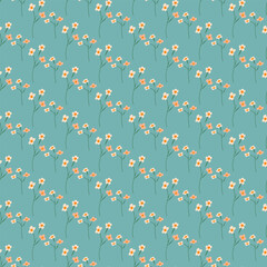 Seamless Minimal Ditsy Floral Pattern on Green Background