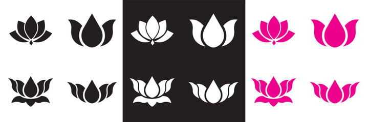 Fototapeta premium Lotus icon. Vector for websites, mobile interfaces, presentations, banner, visual branding etc. Vector illustration. isolated on white and black background. EPS 10