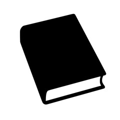 Black silhouette of an open book with white pages  