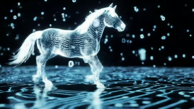 Digital Horse Concept with Circuit Board and Binary Code Futuristic Technology and Innovation