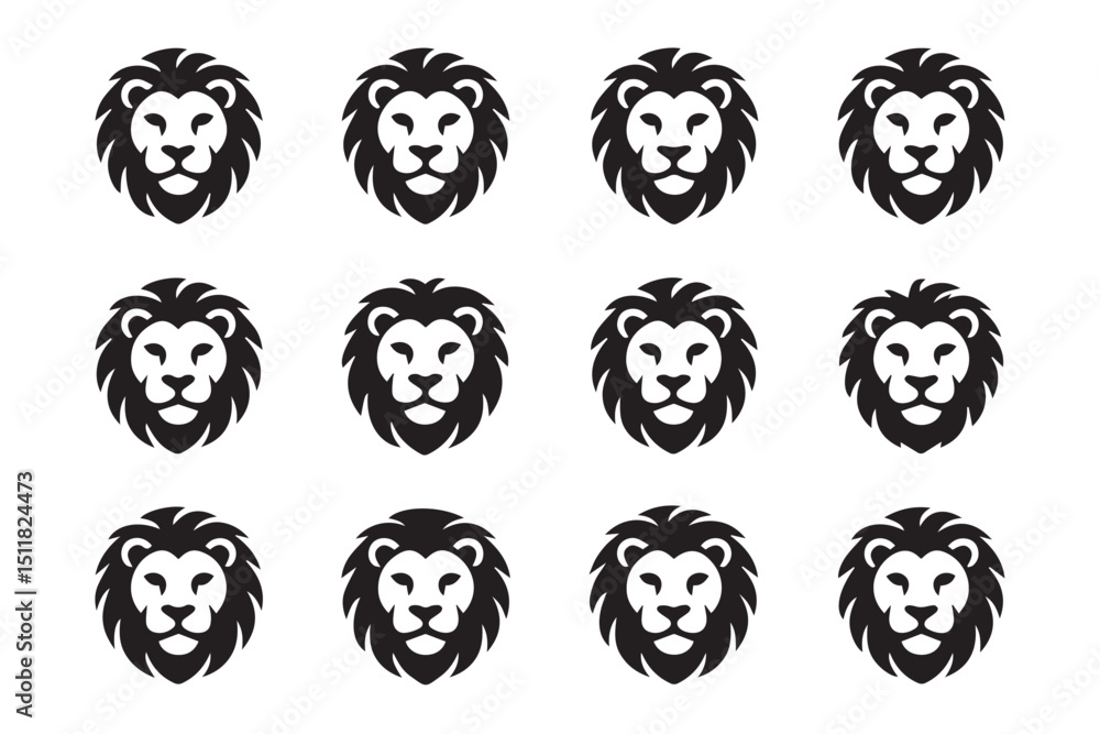 Poster twelve lion heads in a grid pattern