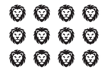 Twelve Lion Heads in a Grid Pattern
