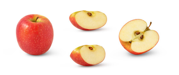 Red apple slice. Fresh organic apple cut isolated. Pink lady apple with clipping path