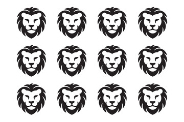 Twelve Lion Heads in a Grid Pattern, Black and White