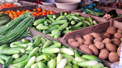 Various kinds of vegetables on display and sold in traditional markets