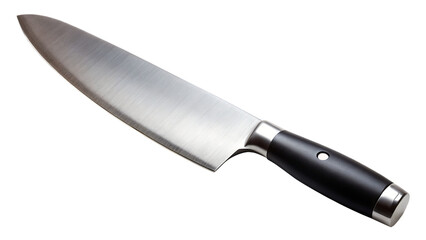 Chef s Knife with Black Handle Isolated on Black Background Studio Shot
