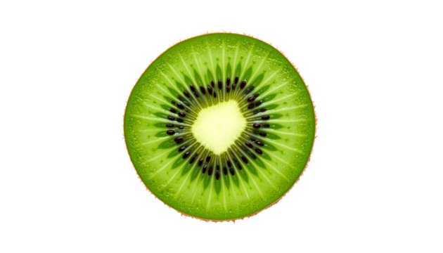 Close up kiwi fruit slice image for healthy eating and nutrition concepts and tropical fruit ideas isolated on solid white background  Png format