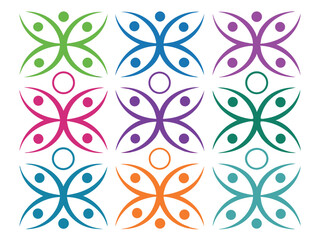 Fototapeta premium Colorful Abstract People Icons in a Grid Pattern on White Background