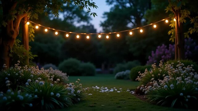 Engagement announcement ideas: garden party with string lights celebration design