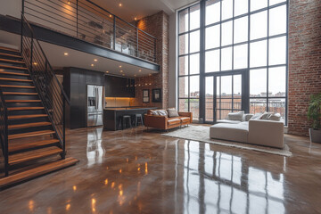 A loft with multiple loft beds stacked on top of each other.
