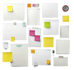 Organized sheets of paper and sticky notes.  A visual representation of a workspace