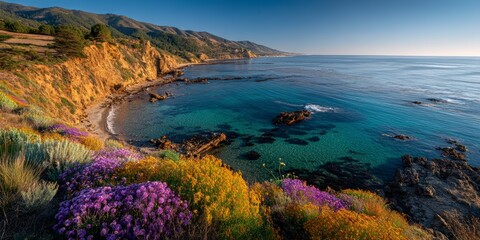 Cliffside Ocean View with Flowers in Foreground