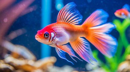 Beautiful goldfish swimming in nature
