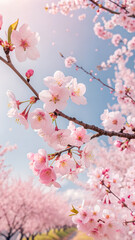 Obraz premium Cherry blossom bloom mobile background with glossy finish in vibrant purple and violet tones