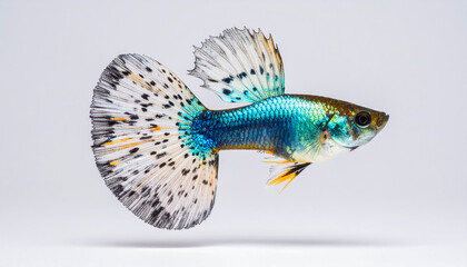 Beautiful guppy fish on white background