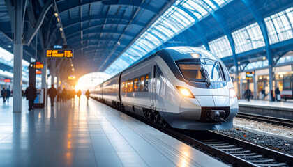 Fototapeta premium Artistic Paper Collage of Modern Train Entering with Creative and Abstract Design Elements