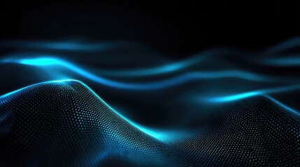 Digital Waves: An image shows digital wave with abstract blue waveform flowing like water stream in the dark space, suitable as a technology background.