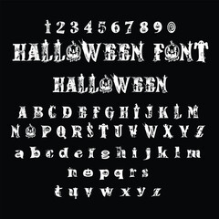 Halloween Spooky Font Alphabet and Numbers with Pumpkin Accents