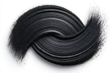 This composition features a smooth, swirling application of black powder on a bright white surface. The texture creates a sense of movement and depth, resembling a wave or brushstroke.