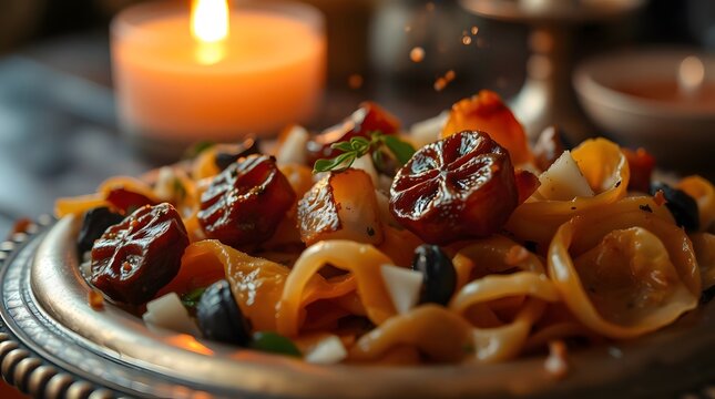 Delicious pasta with caramelized tomatoes recipe gourmet food photography fine dining dish