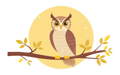 Majestic Owl Under Golden Moon on Branch