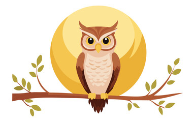 Wise Owl Perched on Branch with Moon