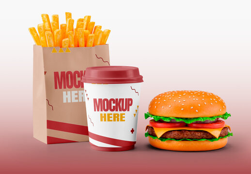 Fast Food Combo Mockup French fries, Burger and Coffee Cup