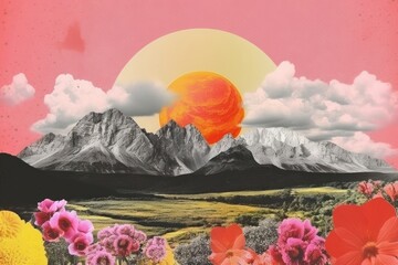 Collage Retro dreamy nature landscape mountain outdoors.