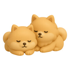 Fototapeta premium Sleepy Pomeranians Snuggling Together in a Cozy Home Setting. Transparent background