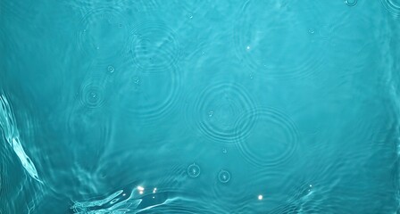 Turquoise Water Ripples Top View: Raindrops Creating Circular Wave Patterns, Calm Abstract Texture Background
