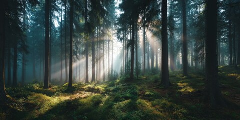 Obraz premium Mystic Forest Illuminated by Sunlight