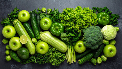 Top View of Raw Green Vegetables for Healthy Food and Clean Eating Lifestyle Concept