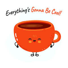 Cheerful cartoon Coffee Cup radiating positive vibes, spreading motivation with warm smile and encouraging message