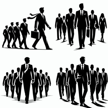 Businessman leading delegation. Business Finance Corporate Office Success Entrepreneur Clipart Line Art Vector Illustration. directing group envoys representing commerce for progress.