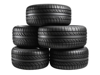 Stack of Four Brand New Car Tires – Isolated on Transparent Background