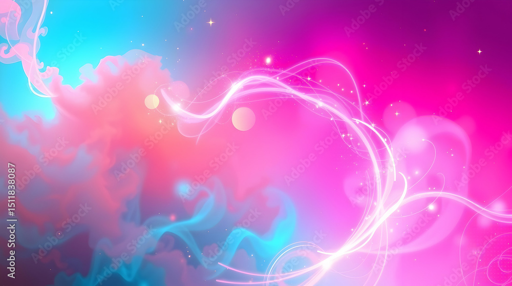 Poster abstract gradient background with clouds of soft pastel color and glowing lines