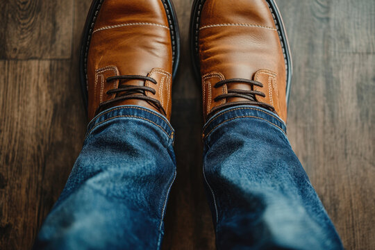 Brown shoes on a wooden floor.