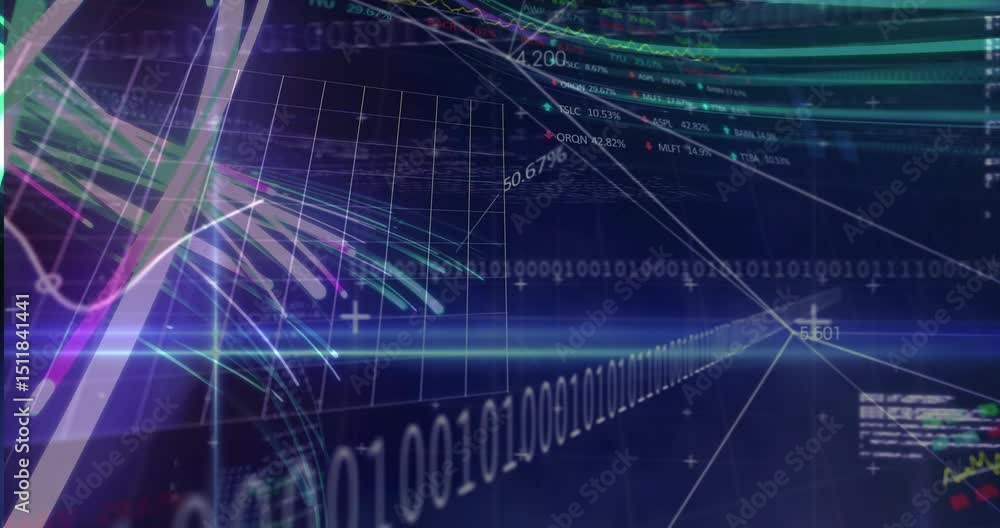 Aufkleber 3d graph opening showing neon streaks sweeping, forming grid updating panels representing analytics
