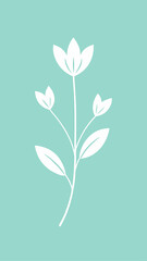 Elegant floral stem illustration with white outlines on a light aqua screen background