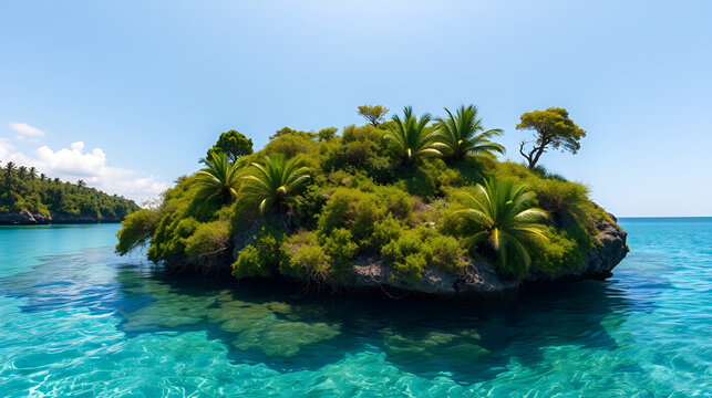 wide-angle view of lush hummock in clear turquoise water