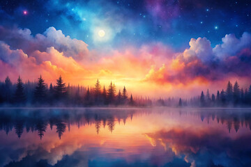 Fototapeta premium Watercolor with dreamy horizon-like blending