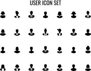 Set of Male and Female Head Profile Icons and Web User Icon